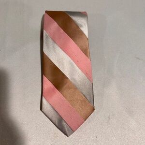 Vintage Mens Striped Neck Tie Pink Beige Silver
